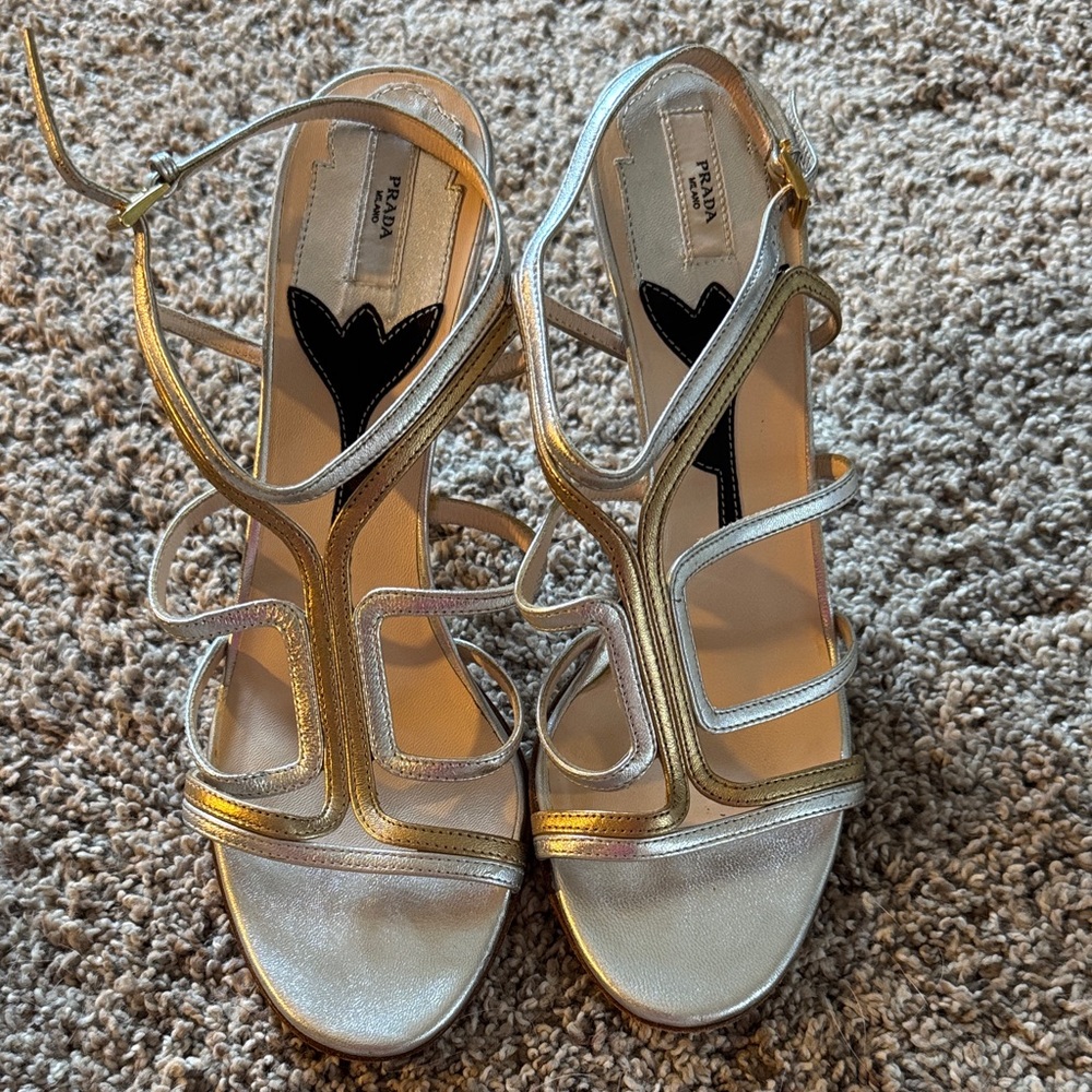 Prada Women's Metallic Strappy Heels
